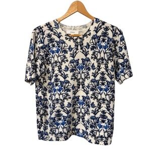 Wmns CeCe Blue/White Floral Print  Summer/Spring Short Sleeve Soft M Sweater